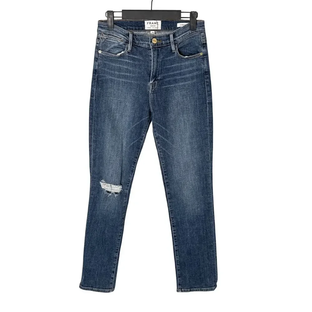 FRAME Le High Straight Jeans‎ in Broadway Medium Distressed Wash Size 28